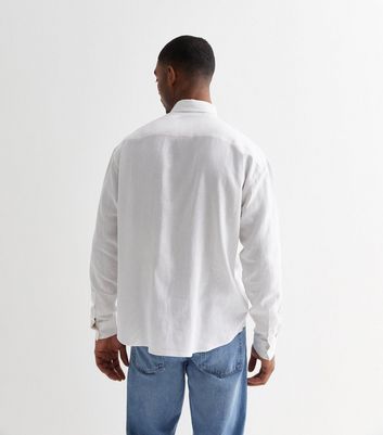 White Linen Blend Long Sleeve Oversized Shirt