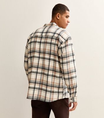 Cream Oversized Checked Long Sleeve Overshirt 4 Cream Oversized Checked Long Sleeve Overshirt