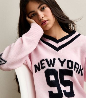 Girls Pink 95 New York V-Neck Jumper