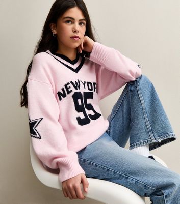 Girls Pink 95 New York V-Neck Jumper