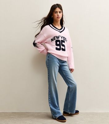 Girls Pink 95 New York V-Neck Jumper