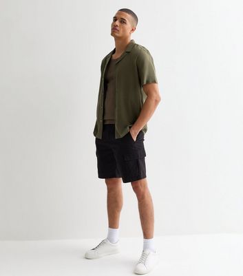 Black Regular Fit Cargo Shorts
