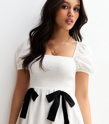 White Shirred Bow Front Mini Dress 3 White Shirred Bow Front Mini Dress