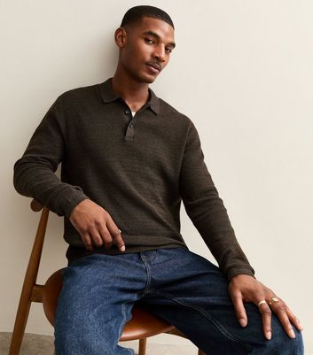 Jack & Jones Dark Brown Long Sleeve Polo Jumper