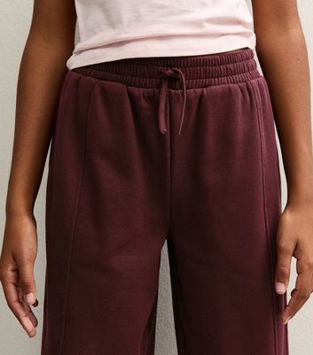 Girls Burgundy Seam Detail Wide Leg Joggers 4 Girls Burgundy Seam Detail Wide Leg Joggers