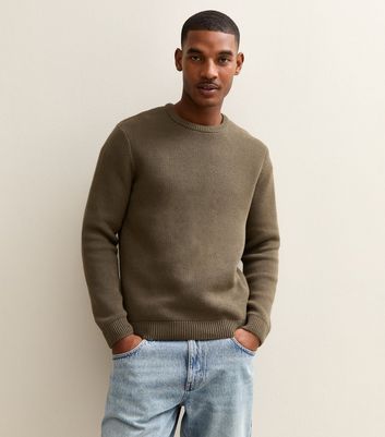 Dark Khaki Premium Heavyweight Cotton Crew Neck Jumper
