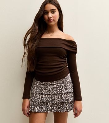 Girls Brown Leopard Print Jersey Rara Skort