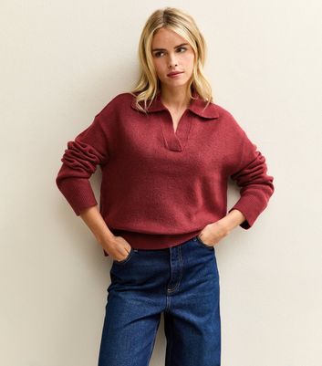 Petite Red Midweight Polo Jumper