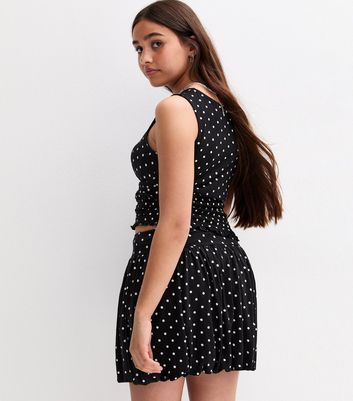 Girls Black Polka Dot Shirred Panel Vest Top 4 Girls Black Polka Dot Shirred Panel Vest Top