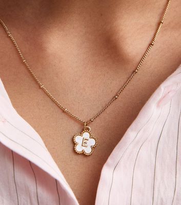18ct Gold Plated Initial E Flower Necklace