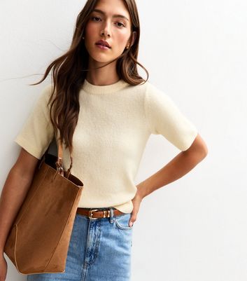Light Yellow Short Sleeve Midweight Knit T-Shirt