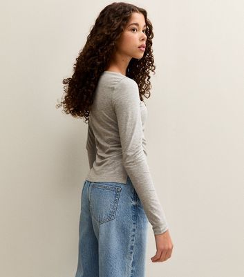 Girls Mid Grey Long Sleeve Ruched Side Slit Top 4 Girls Mid Grey Long Sleeve Ruched Side Slit Top
