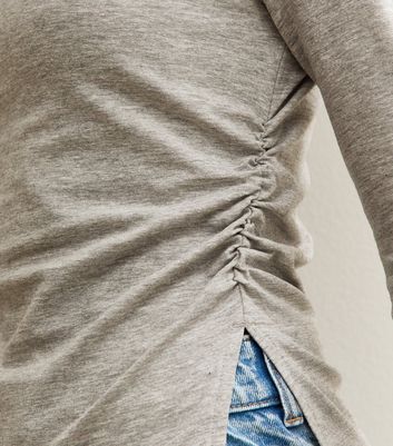 Girls Mid Grey Long Sleeve Ruched Side Slit Top 5 Girls Mid Grey Long Sleeve Ruched Side Slit Top