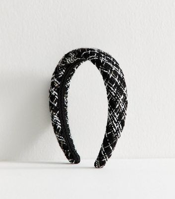 Black Checked Boucle Padded Headband