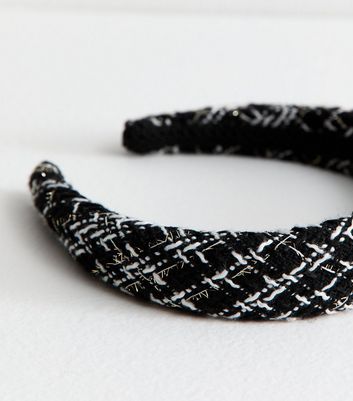 Black Checked Boucle Padded Headband 3 Black Checked Boucle Padded Headband