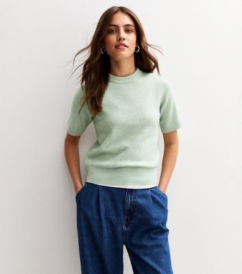 Mint Green Short Sleeve Midweight Knit T-Shirt