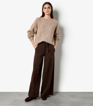 Apricot Brown Cable Knit Sequin Embellished Jumper