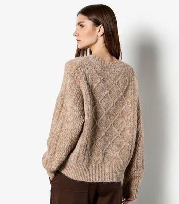 Apricot Brown Cable Knit Sequin Embellished Jumper
