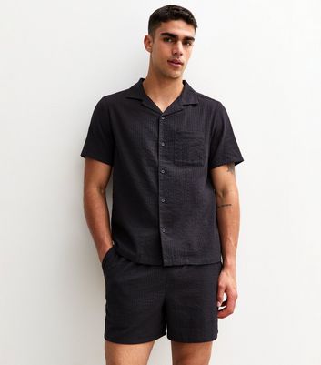 Black Relaxed Seersucker Short Sleeve Shirt