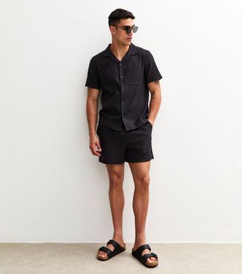Black Relaxed Seersucker Short Sleeve Shirt 3 Black Relaxed Seersucker Short Sleeve Shirt