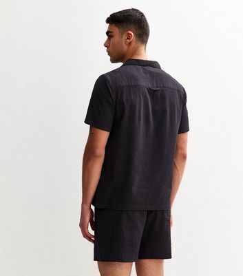 Black Relaxed Seersucker Short Sleeve Shirt 4 Black Relaxed Seersucker Short Sleeve Shirt