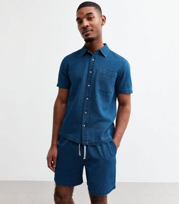 Blue Regular Drawstring Waist Denim Shorts