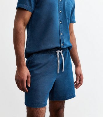 Blue Regular Drawstring Waist Denim Shorts