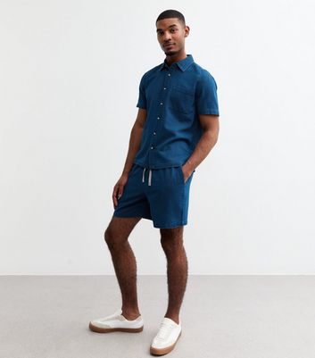 Blue Regular Drawstring Waist Denim Shorts 3 Blue Regular Drawstring Waist Denim Shorts