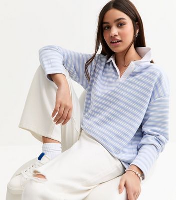 Girls Blue Stripe Print Polo Shirt