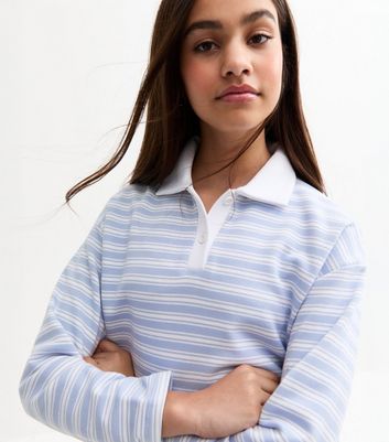 Girls Blue Stripe Print Polo Shirt