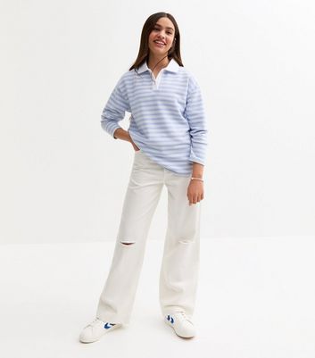 Girls Blue Stripe Print Polo Shirt