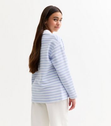 Girls Blue Stripe Print Polo Shirt