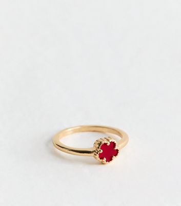 Red Gold Tone Flower Ring