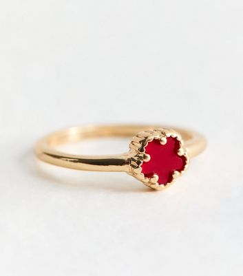 Red Gold Tone Flower Ring