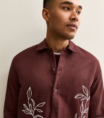 Dark Brown Boxy Embroidered Overshirt Jacket