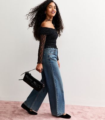 Girls Black Lace Long Sleeve Bardot Top 4 Girls Black Lace Long Sleeve Bardot Top