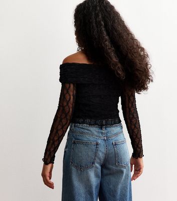 Girls Black Lace Long Sleeve Bardot Top 5 Girls Black Lace Long Sleeve Bardot Top