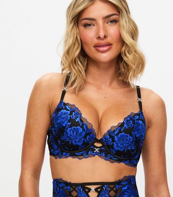 Ann Summers Black Attraction Floral Embroidered Padded Plunge Bra