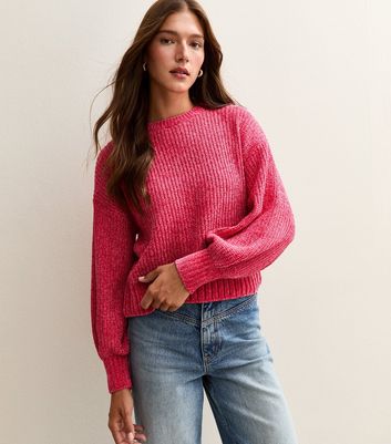 Sunshine Soul Bright Pink Chenille Crew Neck Jumper