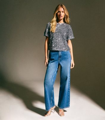 Grey Velvet Sequin Embellished T-Shirt