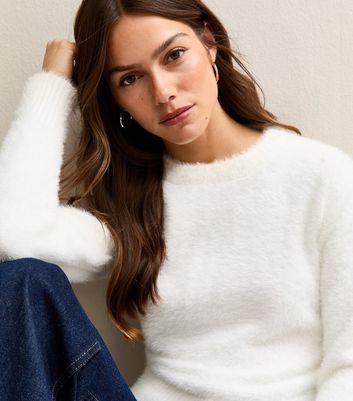 Petite Off White Fluffy Short Jumper