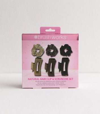 Brushworks Brown Hair Clip and Scrunchie Set