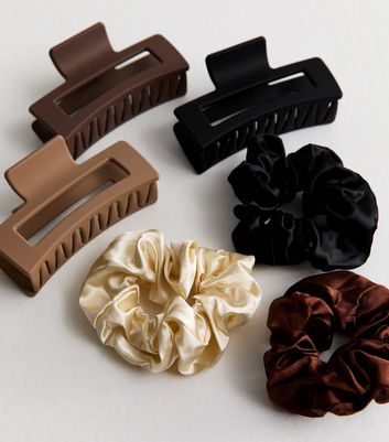 Brushworks Brown Hair Clip and Scrunchie Set