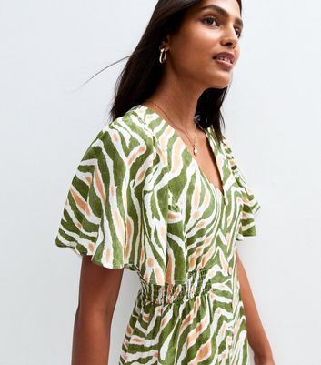 Blue Vanilla Olive Green Printed Button Front Mini Dress 3 Blue Vanilla Olive Green Printed Button Front Mini Dress