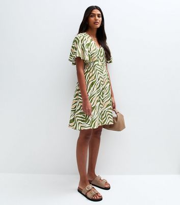 Blue Vanilla Olive Green Printed Button Front Mini Dress 4 Blue Vanilla Olive Green Printed Button Front Mini Dress