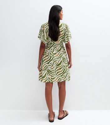 Blue Vanilla Olive Green Printed Button Front Mini Dress 5 Blue Vanilla Olive Green Printed Button Front Mini Dress