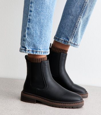 Black Faux Leather Chunky Chelsea Boots 4 Black Faux Leather Chunky Chelsea Boots