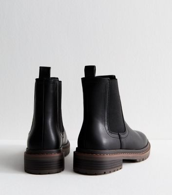 Black Faux Leather Chunky Chelsea Boots 6 Black Faux Leather Chunky Chelsea Boots