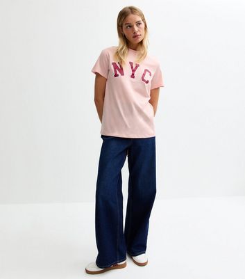 Light Pink NYC Print Oversized T-Shirt