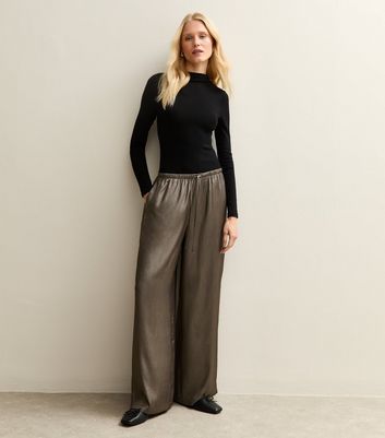 Silver Shimmer Textured Wide Leg Trousers